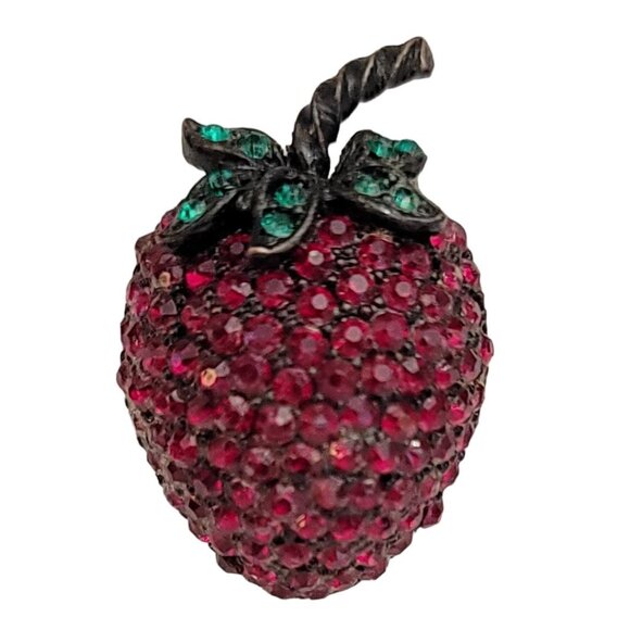 Weiss Red Rhinestone Japanned Strawberry Brooch Pin, Signed M683 - Picture 2 of 9